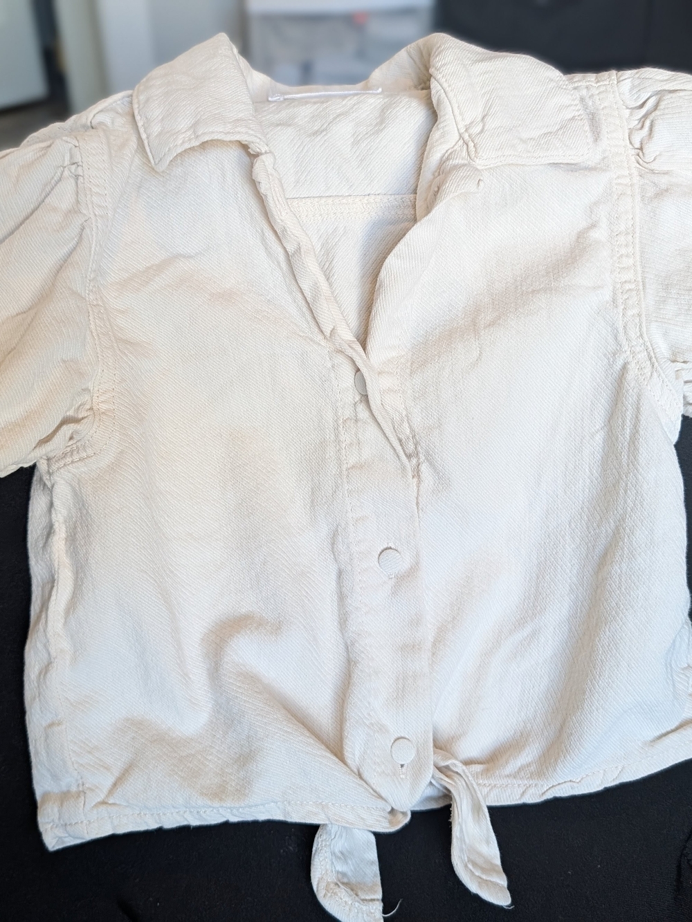 Kids Cream Button-Front Tie-Hem Top